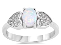 Image 4 of CZ White Lab Opal Heart Promise Ring