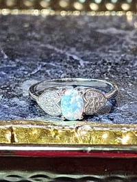 Image 1 of CZ White Lab Opal Heart Promise Ring