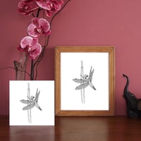 Image 2 of Black & white print of a Dragonfly with free Art Card
