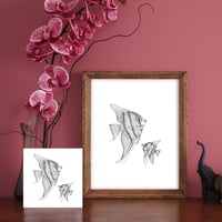 Image 2 of Black & white print of two Angelfish with free Art Card