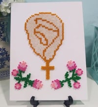 Mary with Rosary Perler Bead Art Panel