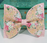 Light Pink With Flowers Hair Bow