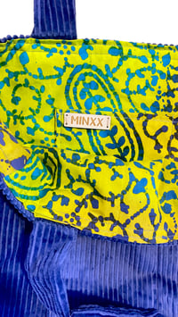 Image 2 of Royal blue jumbo cordoroy bag with batik lining