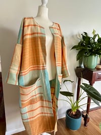 Image 1 of Blanket Coat Sky Blue & Orange check