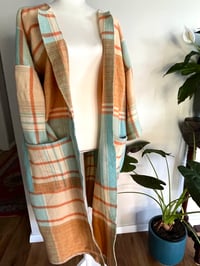 Image 3 of Blanket Coat Sky Blue & Orange check