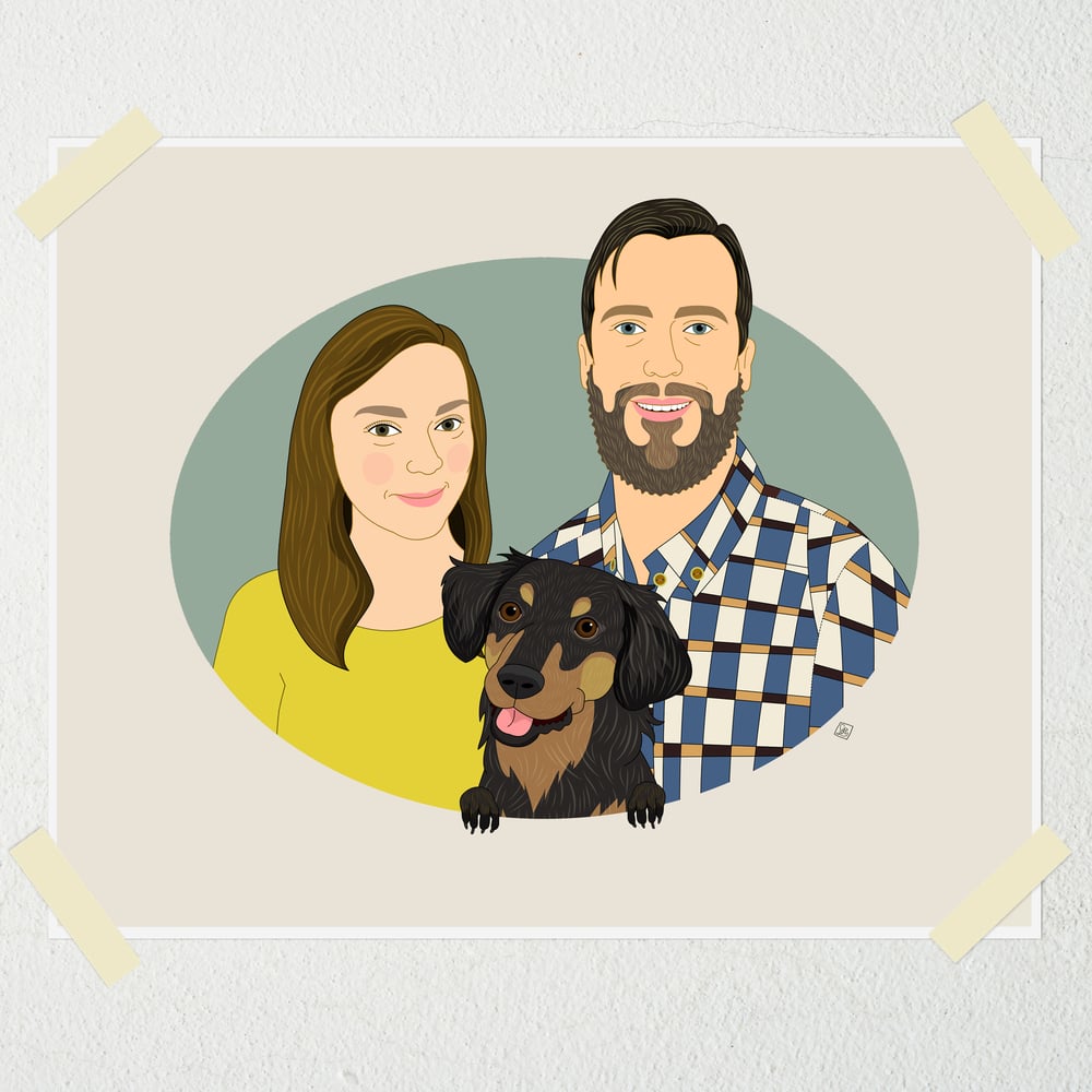 Image of Custom Couple Portrait with Pet