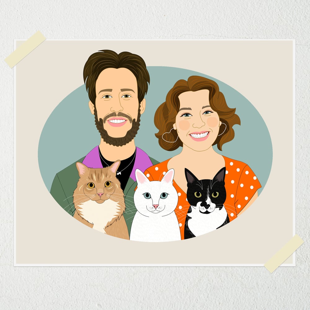 Image of Couple Portrait with 3 or more pets