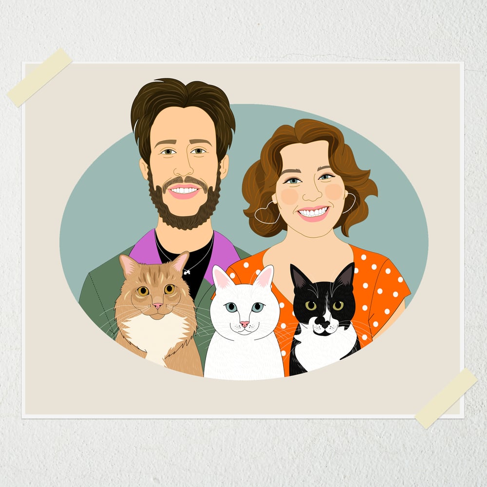 Image of Couple Portrait with 3 or more pets 