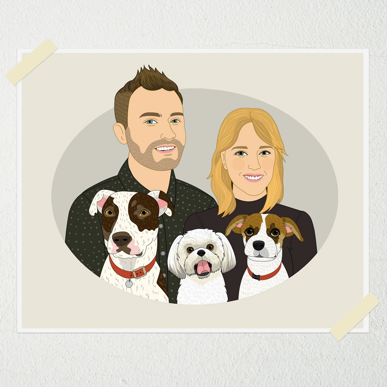 Couple Portrait With Pets, Custom Family Portrait With offers Pets, Couple Illustration, Owner And Pet Portrait