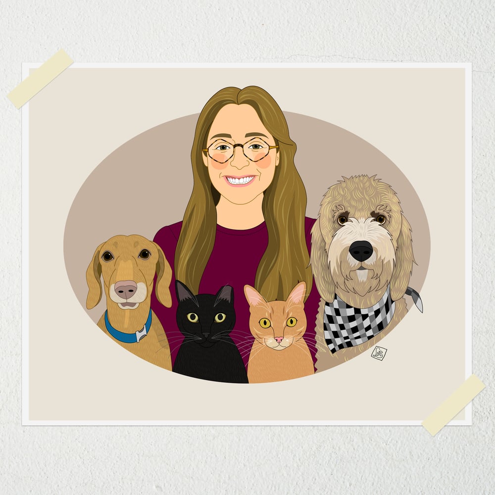 Image of Custom Portrait Drawing with Pets