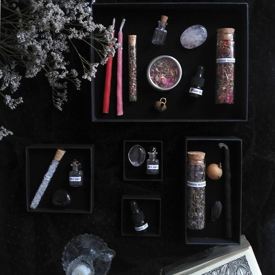 Image of BESPOKE MAGICK KIT. CUSTOM-MADE SET ↟ tailored to your needs w/ curios, incense, gem, candle, etc.