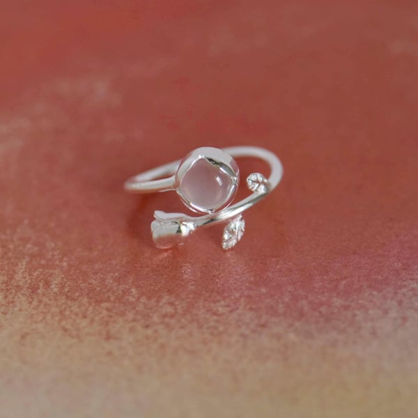 Image of Rosa x Pink Chalcedony cabochon cut silver ring