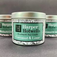 Image 1 of COCONUT AND LIME SOY CANDLE IN A TIN