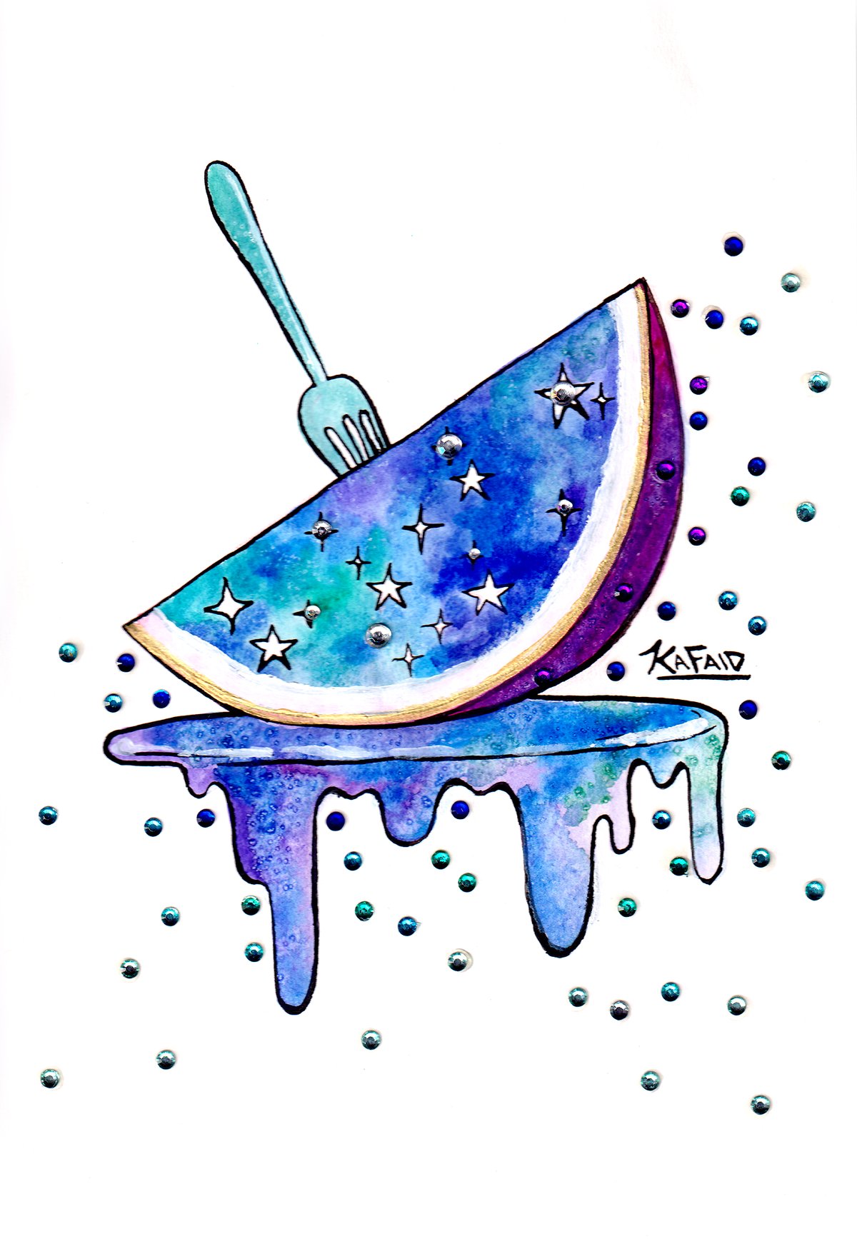 Original Watercolor: Galaxy Melon