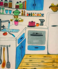Tiny Kitchen - Blue Cupboards
