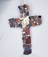 Jersey Shore Brown Sea Glass Hanging Religious Cross with Shell on Wood