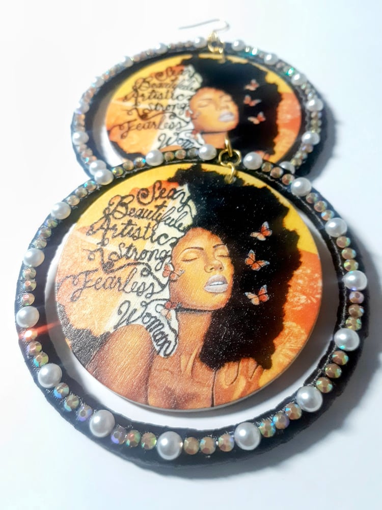 Image of Afrocentric, Culture Queen, Wood and Ribbon Earrings