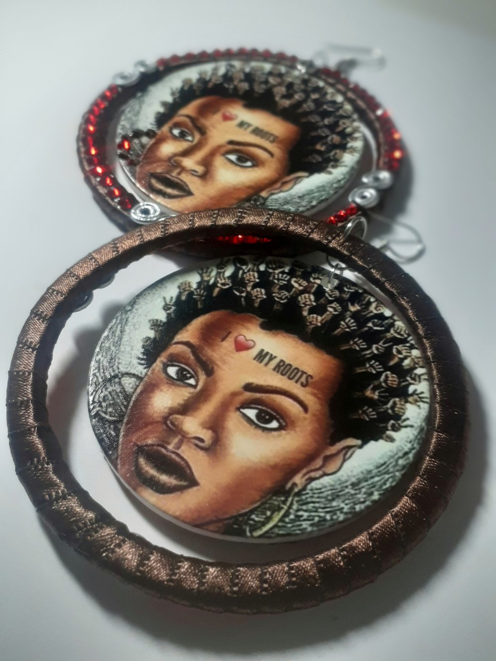 Image of I Love My Roots, Afrocentric, Rhinestone, Wood, Ribbon Earrings