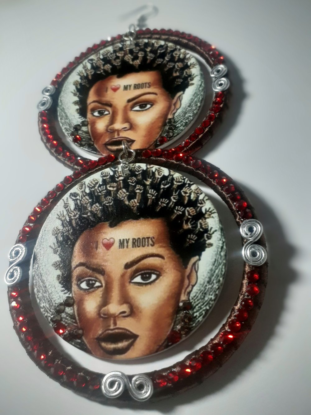 Image of I Love My Roots, Afrocentric, Rhinestone, Wood, Ribbon Earrings