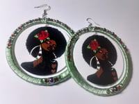 Image 3 of Essence of Soul, Afrocentric, Wood, Rhinestone and Ribbon earrings