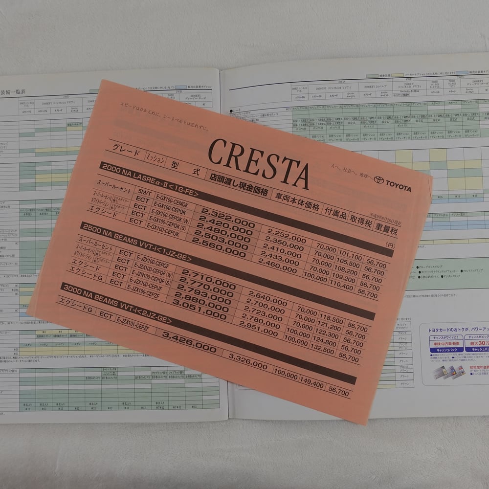 Toyota Cresta (JZX100, GX100) Dealer Brochure & Price List