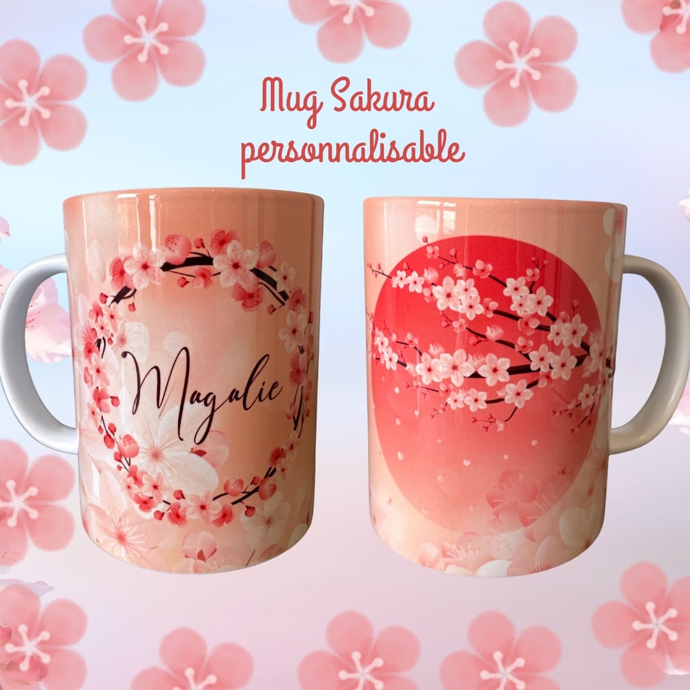 Image of Mug Sakura prénom personnalisable tasse fleur de cerisier