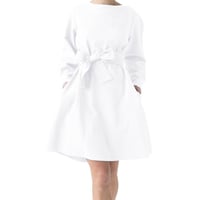 SAINTCORE Women's Long Sleeve Round Neck Empire Waist Linen Wrap Regular Dress with Pockets