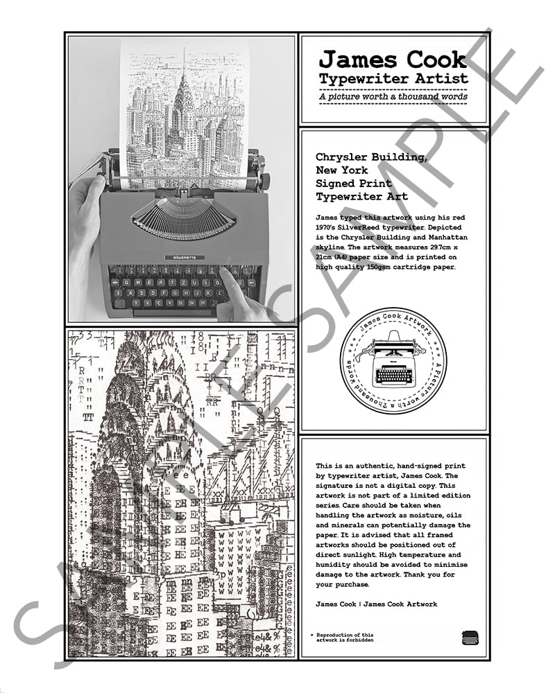 Image of Chrysler Building, New York Signed Print Typewriter Art