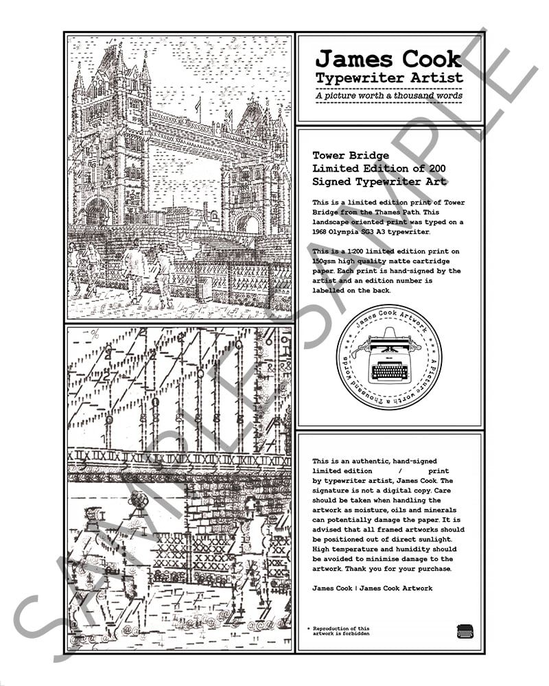 Image of Tower Bridge Signed Limited Edition of 200 Print Typewriter Art 