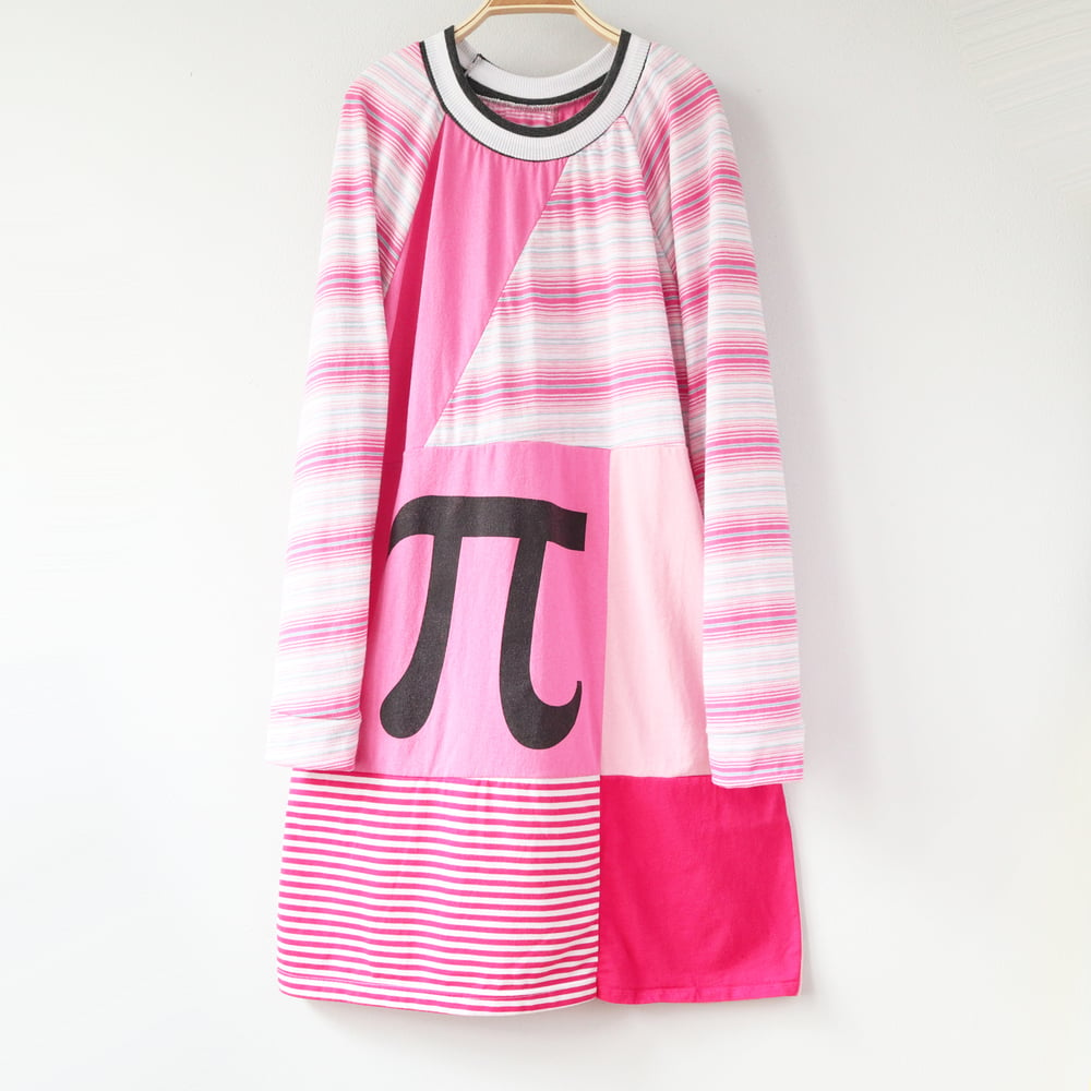 Image of pi pink stripes adult M L baseball sleeve longsleeved raglan courtneycourtney tunic tshirt dress