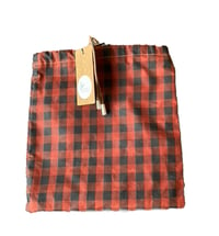 Image 2 of Red check waxed tin cloth bag.