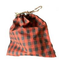 Image 3 of Red check waxed tin cloth bag.