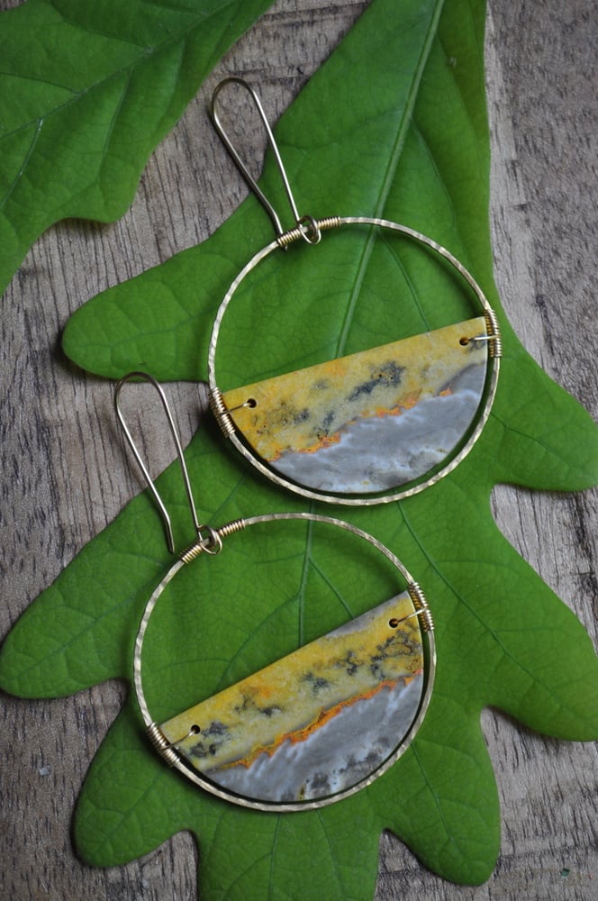 Image of OOAK Bumble Bee Jasper Hoops