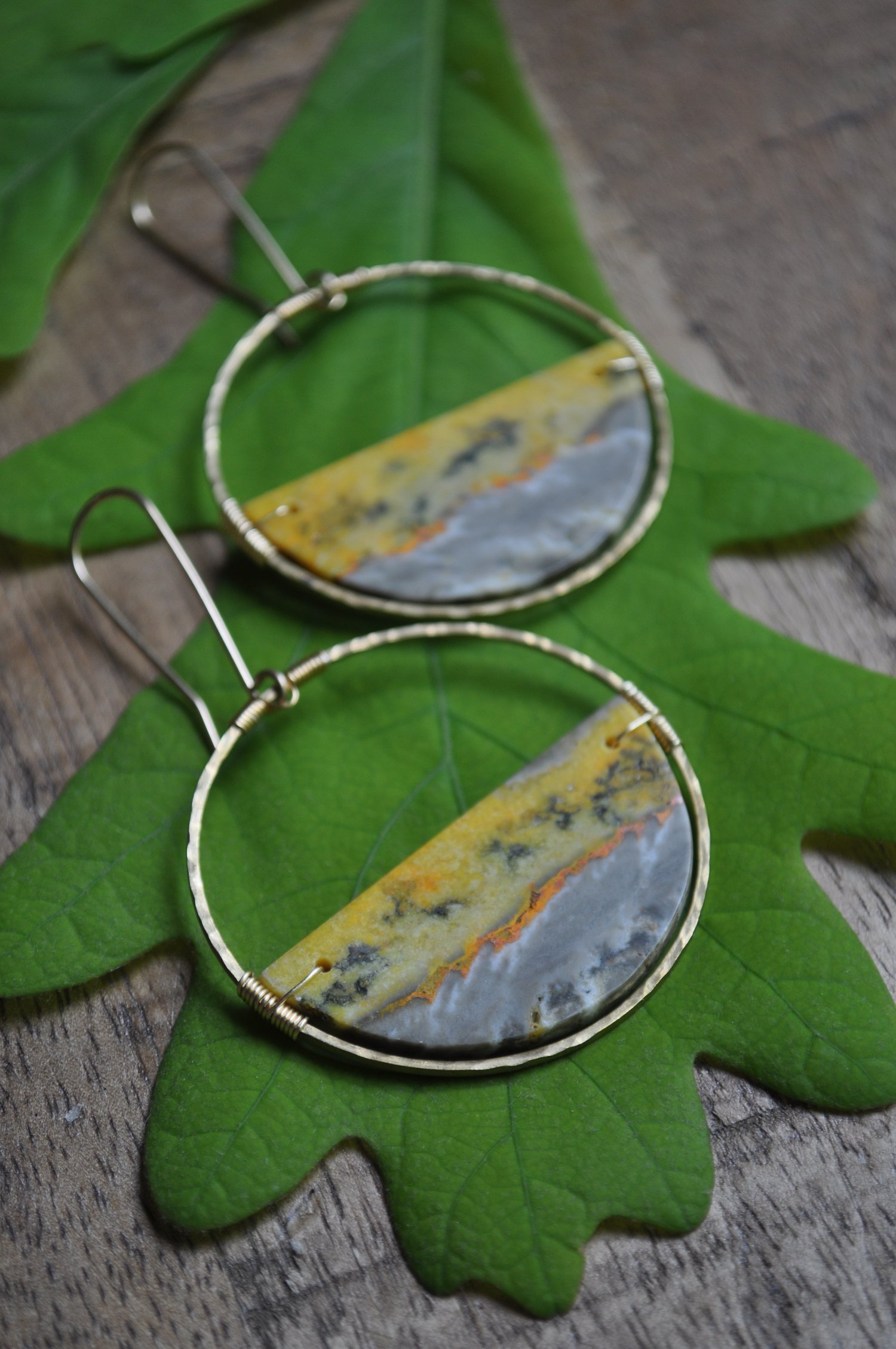 Image of OOAK Bumble Bee Jasper Hoops