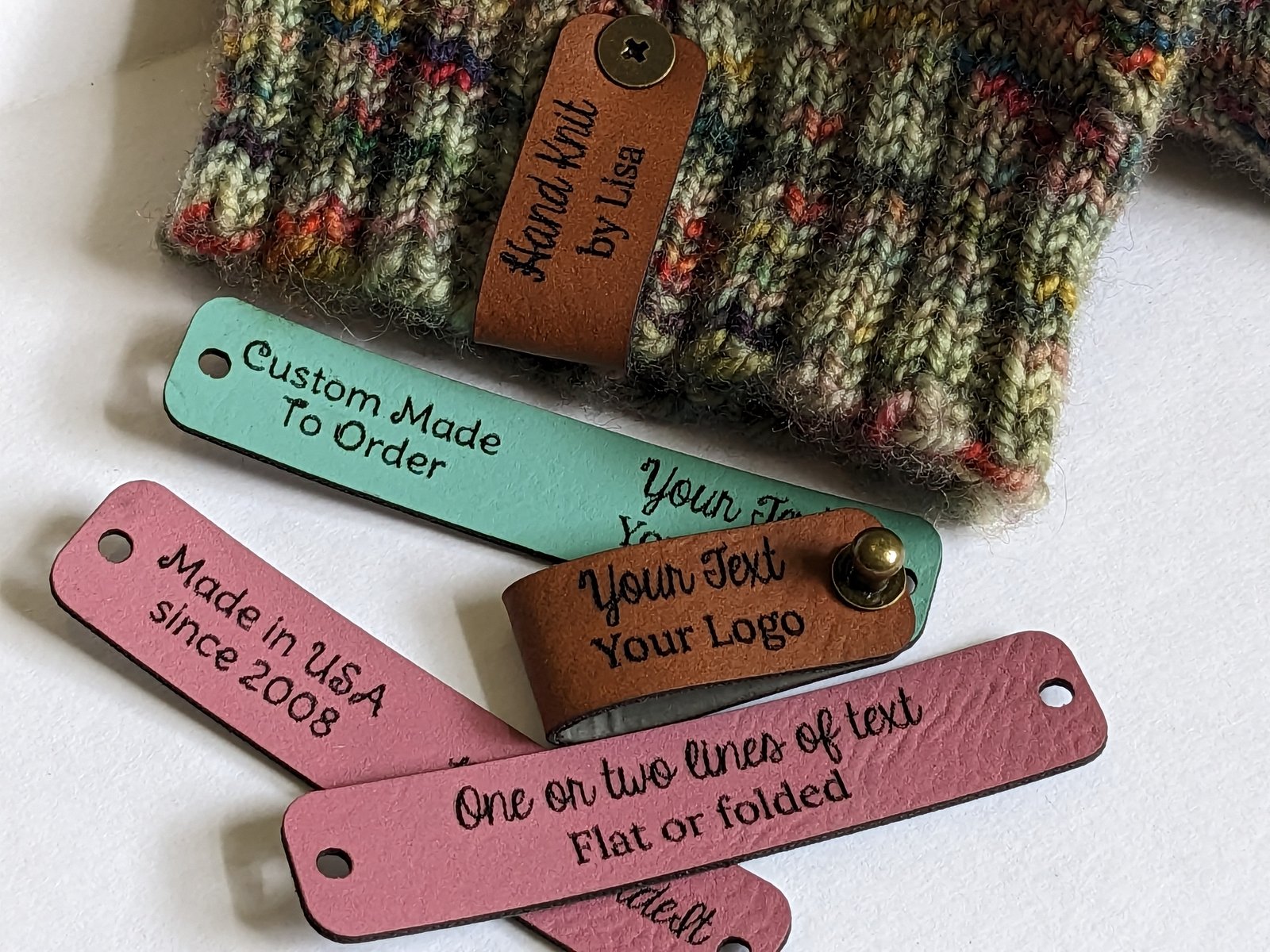 Leather Labels - Custom Faux Leather Tags for Handmade Items, with rivets,  Personalized Vegan Labels