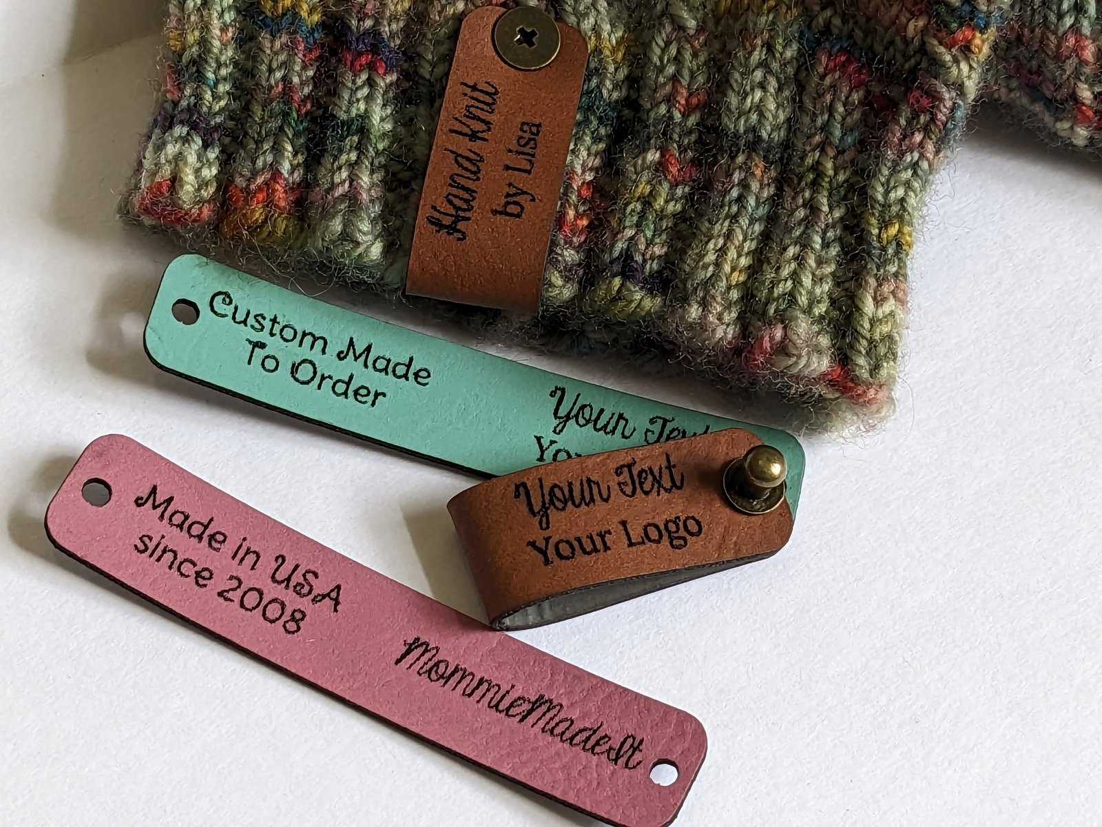 Leather Labels - Custom Faux Leather Tags for Handmade Items, with rivets,  Personalized Vegan Labels