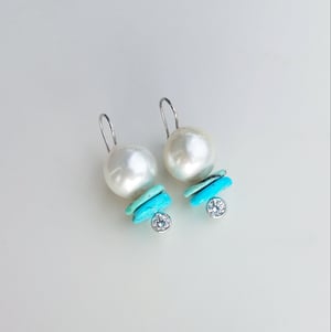 South Sea Pearls with Turquoise disc Earrings