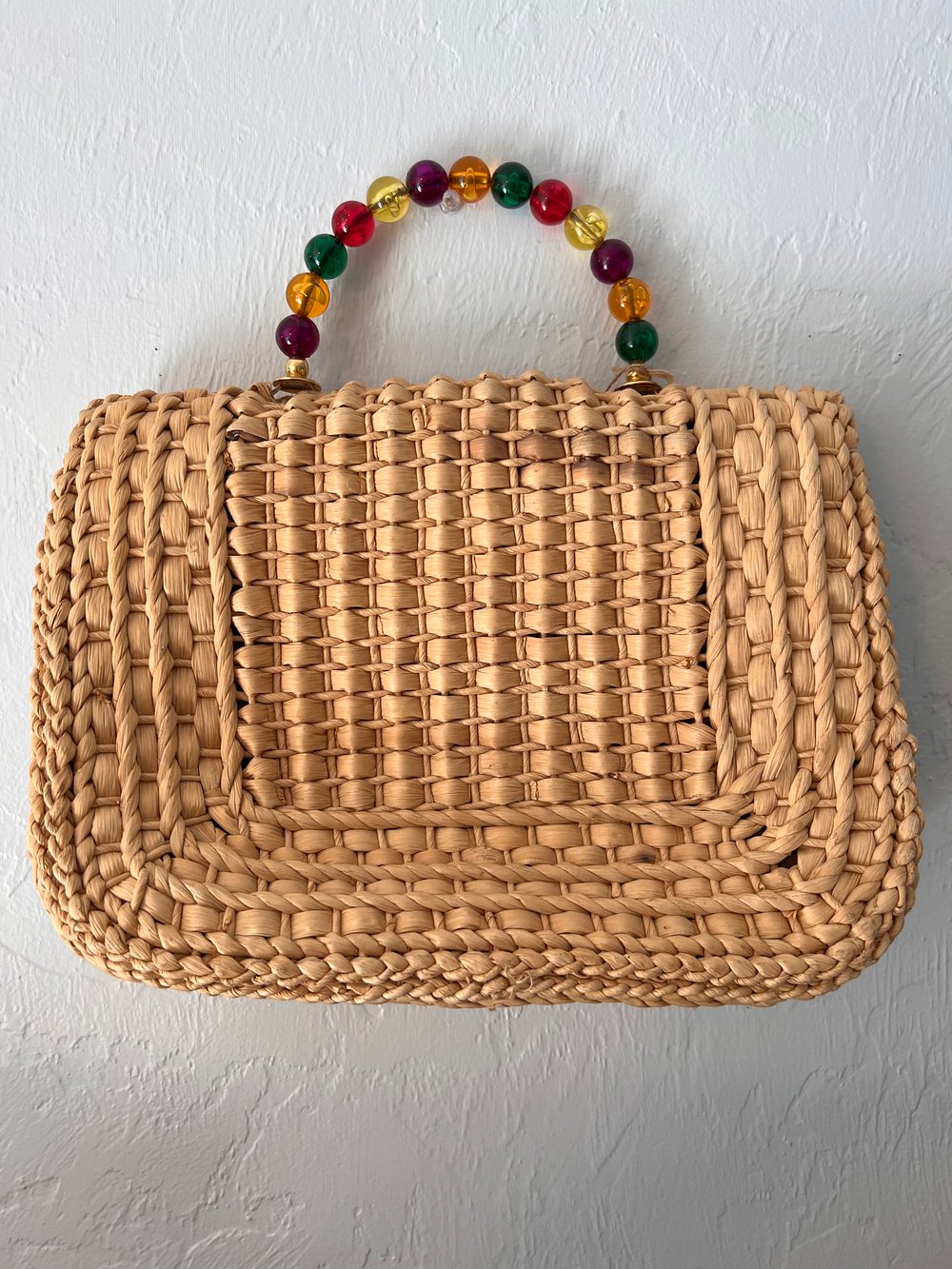 Woven Straw Purse with Beaded Handle