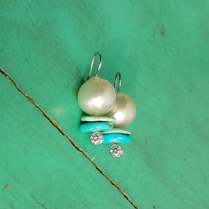 South Sea Pearls with Turquoise disc Earrings