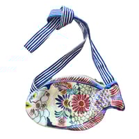 Image 1 of Fish Purses with zipper, leather pull Strap