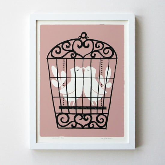 Image of Silkscreen print | Lovebirds, rose