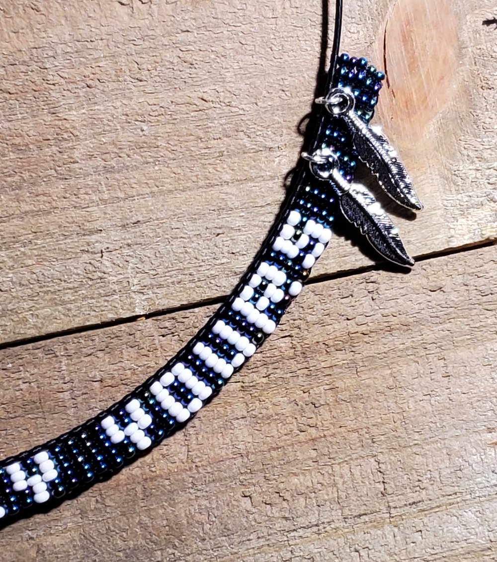 Image of "Indigenously Yours" Beaded Necklace with Two Feathers