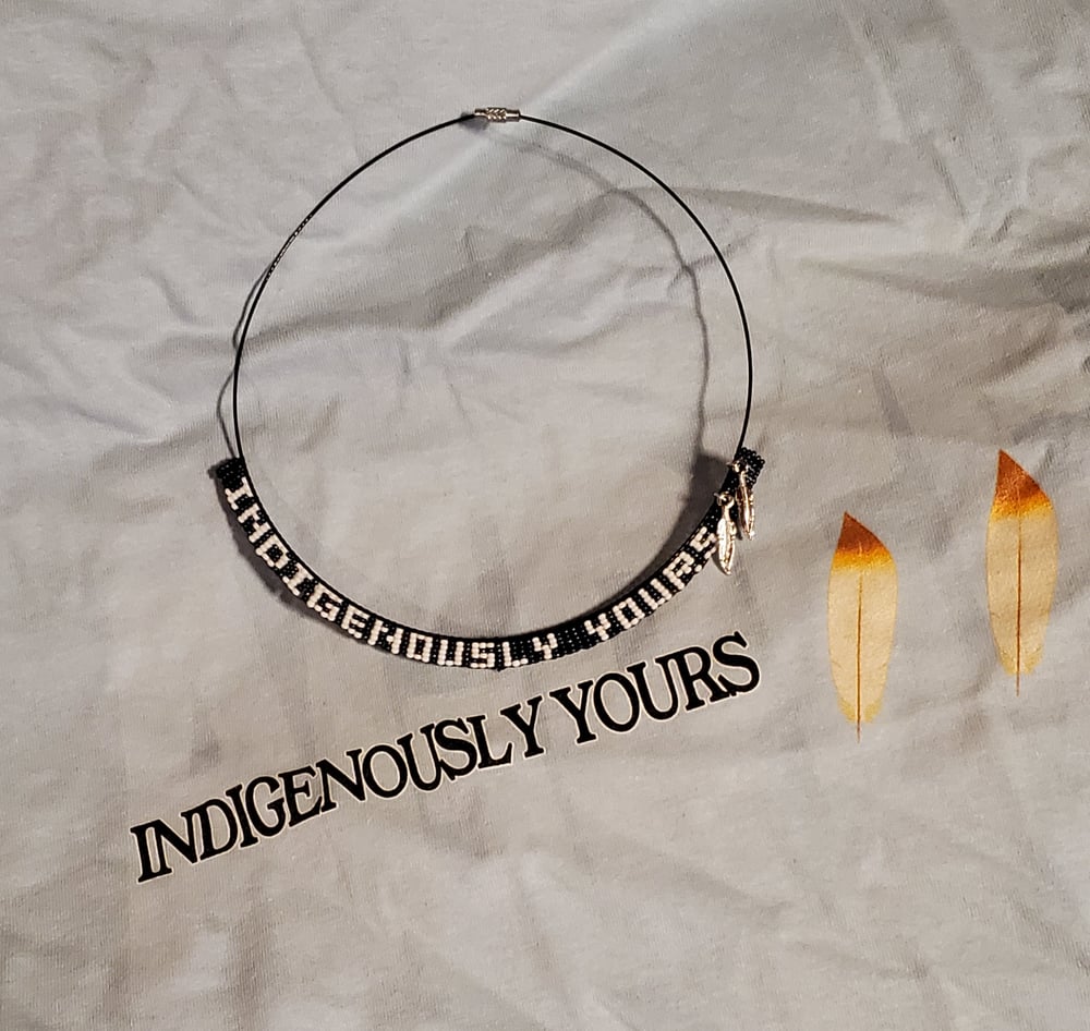 Image of "Indigenously Yours" Beaded Necklace with Two Feathers