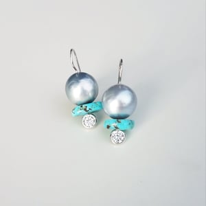 Silver Tahitian Pearl & Turquoise Earrings