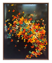 Image 1 of Original Canvas - Florals and Butterflies on Black - 30" x 40"