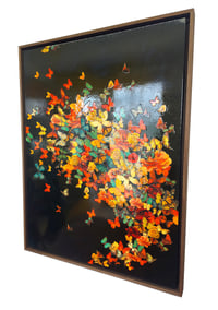 Image 2 of Original Canvas - Florals and Butterflies on Black - 30" x 40"