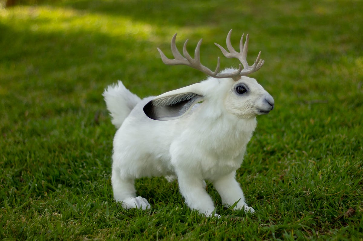 White Jackalope Poseable Art Doll