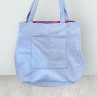 Image 1 of Lilac grey cordoroy tote bag with pink batik lining