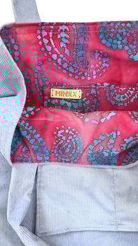 Image 2 of Lilac grey cordoroy tote bag with pink batik lining