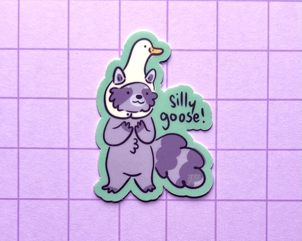 Image of MINI silly goose raccoon vinyl sticker